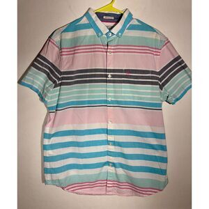 Original Penguin by Munsingwear Men’s Striped Button‑Up Short Sleeve Shirt Large